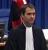 IHRP Intern Benjamin Perrin at the ICTY during a war crimes trial in The Hague