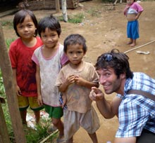 Ben Kates with children at the Mae Lai refugee camp