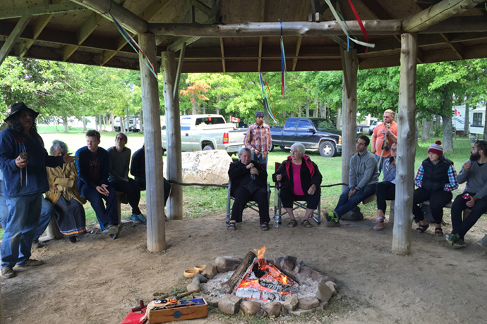 U of T Law students around sacred fire at Cape Croker