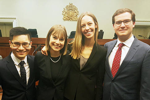 U of T law students Lilly Gates, Adrian Ling, Keely Kinley and William Rooney at the Ontario Court of Appeal (Osgoode Hall)