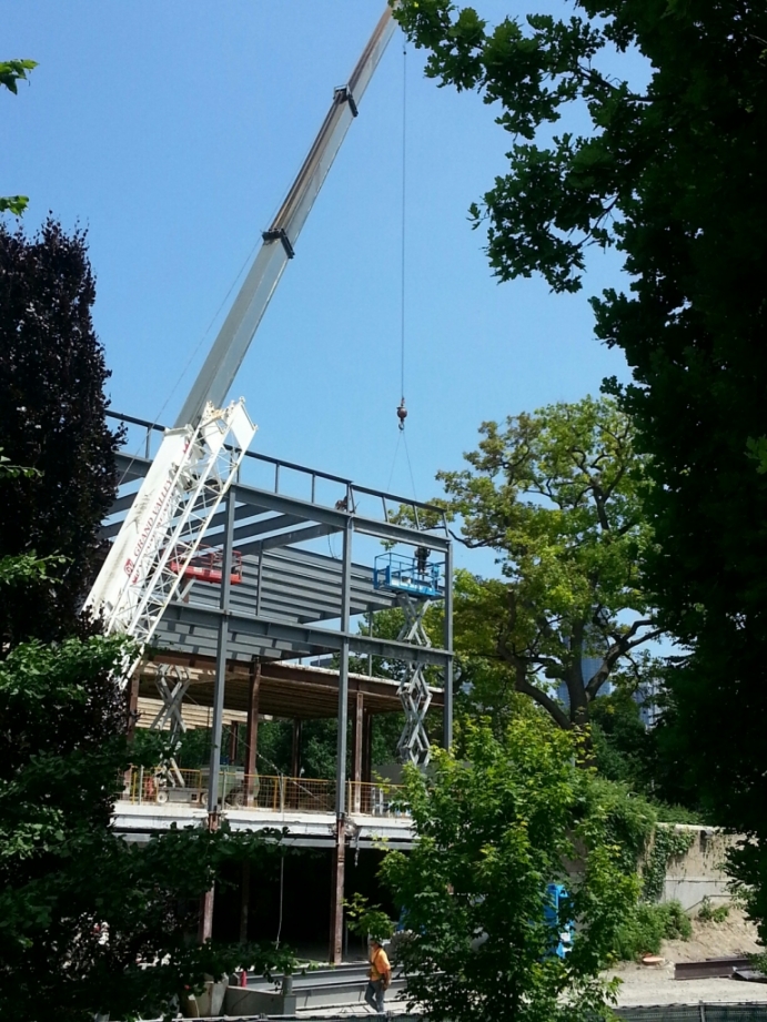 steel framing of library extension
