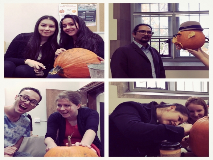 Law students carving their pumpkins