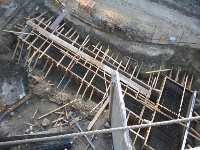 Aerial shot of the foundation walls for the crescent wing