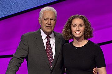 Jeopardy! host Alex Trebek with Brooke MacKenzie, a doctoral candidate in U of T's Faculty of Law and a recent Jeopardy! champion (photo courtesy of Brooke MacKenzie)