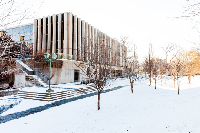 Jackman Law Building, Philosopher's Walk stairs, winter