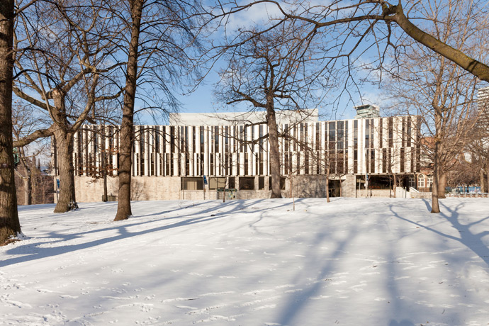 Jackman Law Building from Queen's Park, winter