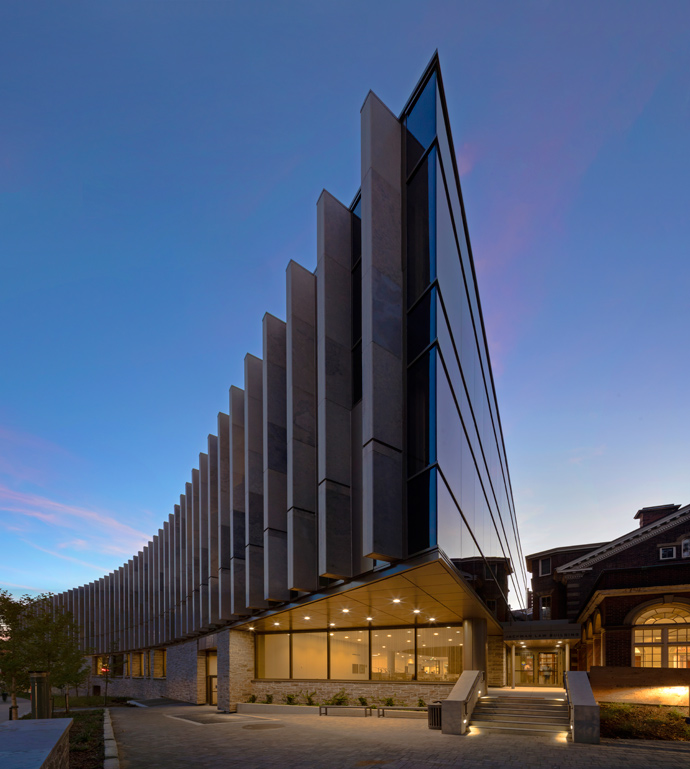 Jackman Law Building - Queen's Park entrance at night