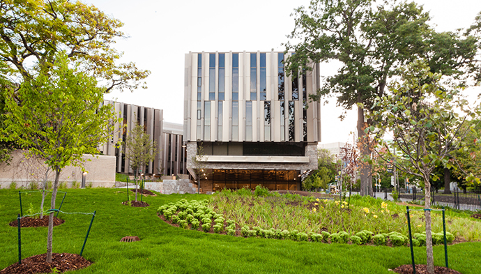 Jackman Law Building - south entrance with landscaping