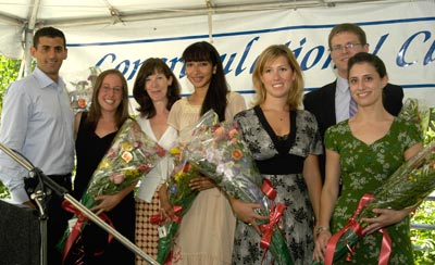Dean Mayo Moran with Gordon Cressy Student Leadership Award winners