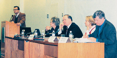 L-R: Prof. Choudhry, Prof. Tuohy, Hugh Segal, Prof. Flood, Michael Decter