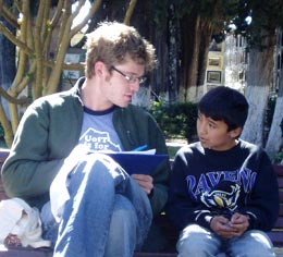 IHRP Intern Jared Kelly interviews child worker in Sucre, Bolivia