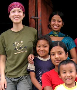 Janye Lee with villagers in Nepal