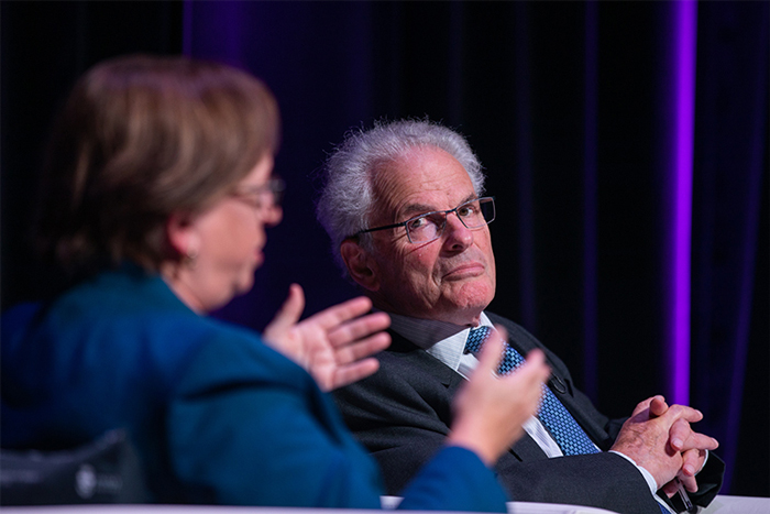 Lord John Anthony Dyson, a former justice of the Supreme Court in the U.K., listens during a panel discussion titled “Justice Beyond Borders” (photo by Nick Iwanyshyn)