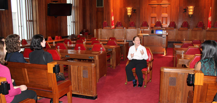 Supreme Court Justice Rosalie Abella '70 talks with the U of T Women in House students