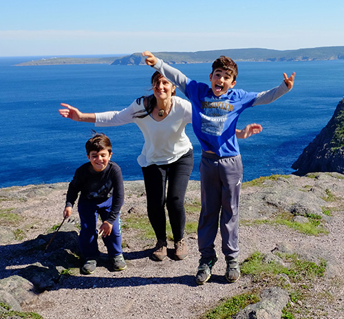 Alina Valachi with her children in Newfoundland