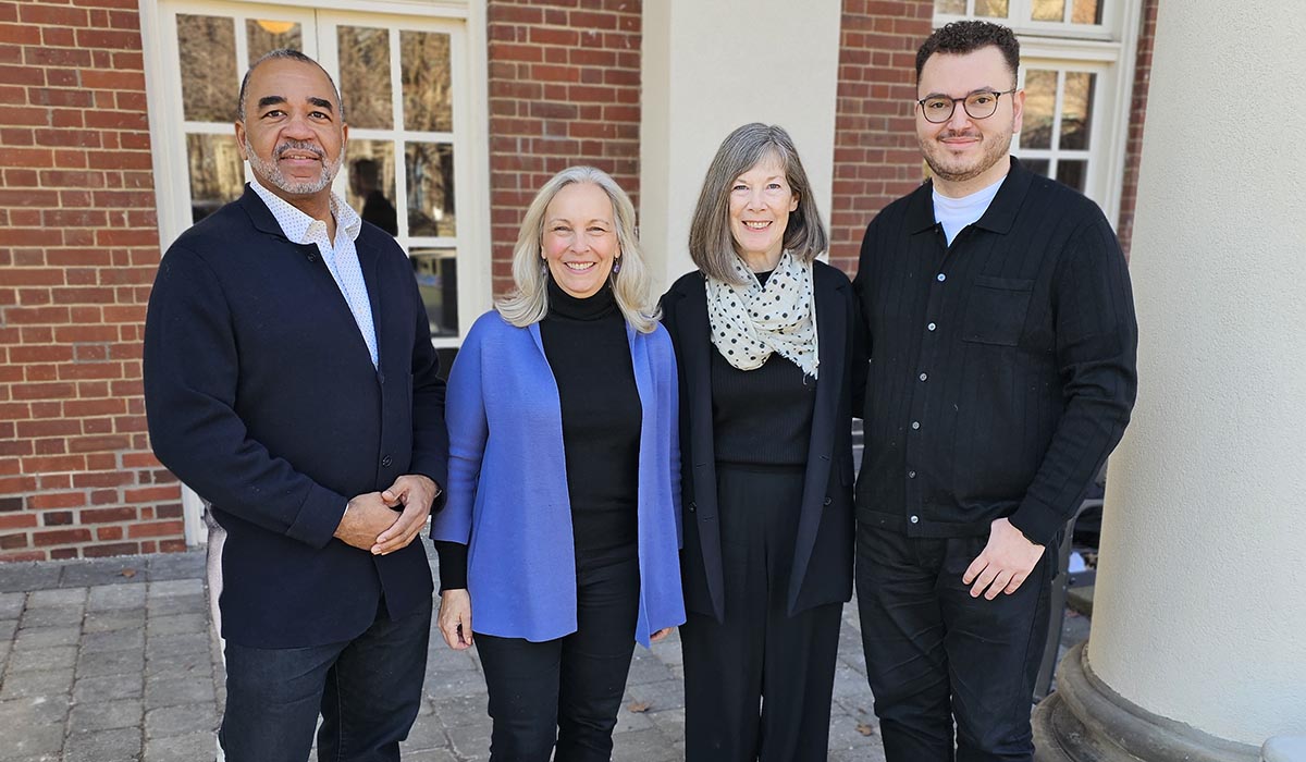 Awardees Jerome Poon-Ting, Senior Recruitment, Admissions and Diversity Outreach Officer; Professor Gillian Hadfield, Schwartz Reisman Chair in Technology and Society, CIFAR AI Chair and Schmidt Sciences AI2050 Senior Fellow; Dean Emerita Mayo Moran (SJD 1999), Provost and Vice-Chancellor of Trinity College; and JD student Foti Vito (JD 2024)