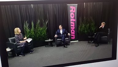 Heather Reisman, Ronald Daniels and J. Robert S Prichard in conversation at the Rotman special event, Nov. 18..