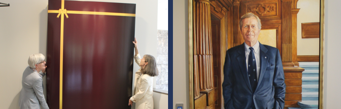 Dean Emeritus (1984-1990) J. Robert S. Prichard (LLB 1975, Hon. LLD 2002) portrait painting unveiled by Dean Emerita (2006-2014) Mayo Moran (SJD 1999) and University Professor &amp; Dean Jutta Brunnée. 