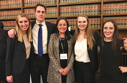 Ashley Bowron, Nic Martin, Honourable Suzanne Côté (Supreme Court of Canada),  Devyn Noonan, and Holly Kallmeyer.