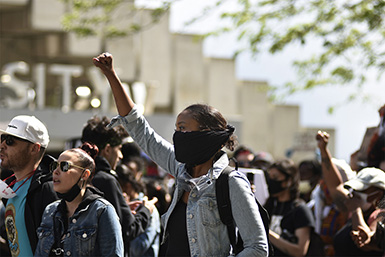 Protesters march during a rally in Toronto after police killed George Floyd in Minneapolis (photo by Arindam Shivaani/NurPhoto via Getty Images)