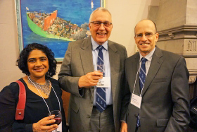 (From left) International Human Rights Program director Renu Mandhane with ICC deputy prosecutor James Stewart and law dean Ed Iacobucci