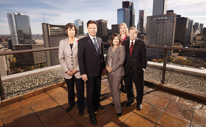 To the rescue: (front from left) Roslyn Tsao, Richard Green, Nikki Gershbain and Phil Epstein. Back: Margueretta Hanna.