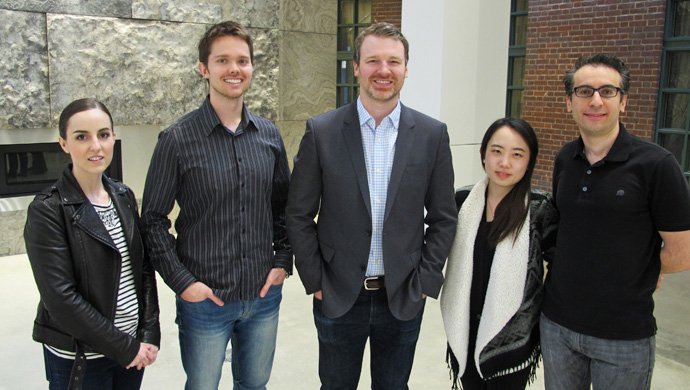 (left) Kerry Andrusiak, Damian Rolfe, adjunct professor and alumnus Max Morgan, Jenny Yunjeong Lee and Ahmed Eldessouki