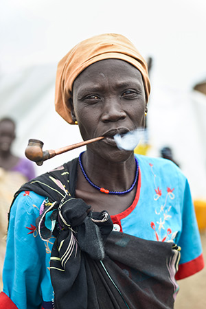 An elderly woman from Rubkona County, South Sudan, moved to the UN camp from Bentiu in June 2015, after government soldiers threatened her family.