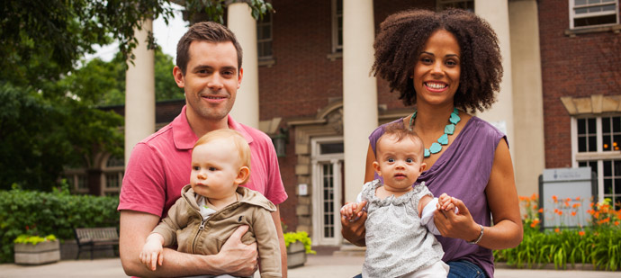 Matthew Mundy, JD 2012, with Benjamin, and Brianne Bovell, JD 2012, with Sophia