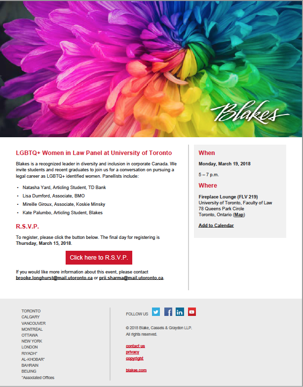 LGBTQ+ Women in Law Panel hosted by Blake, Cassels & Graydon LLP