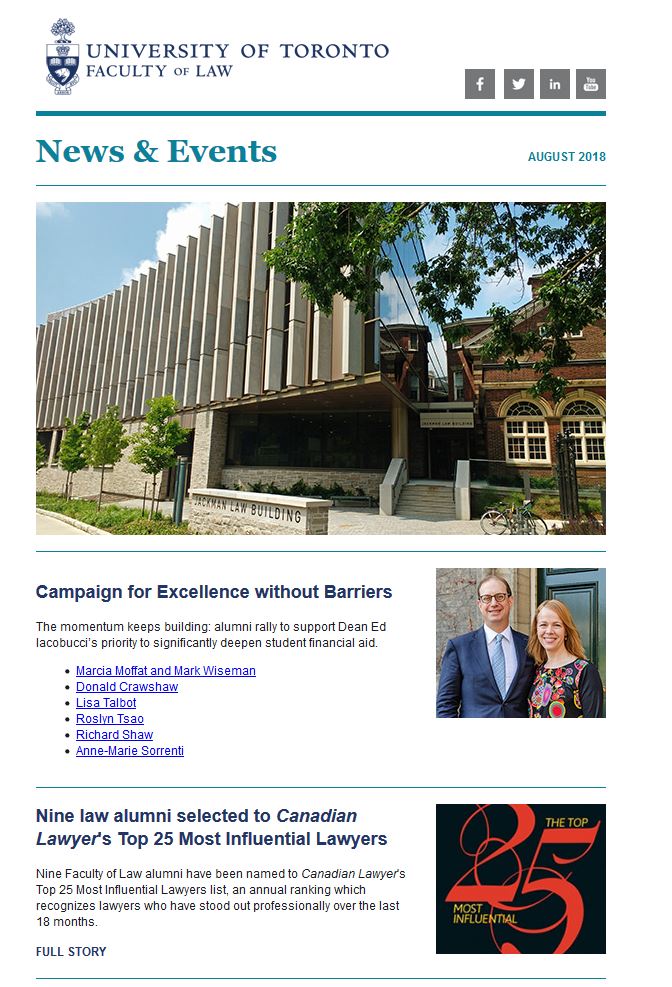 Snip of Law alumni e.newsletter, August 2018
