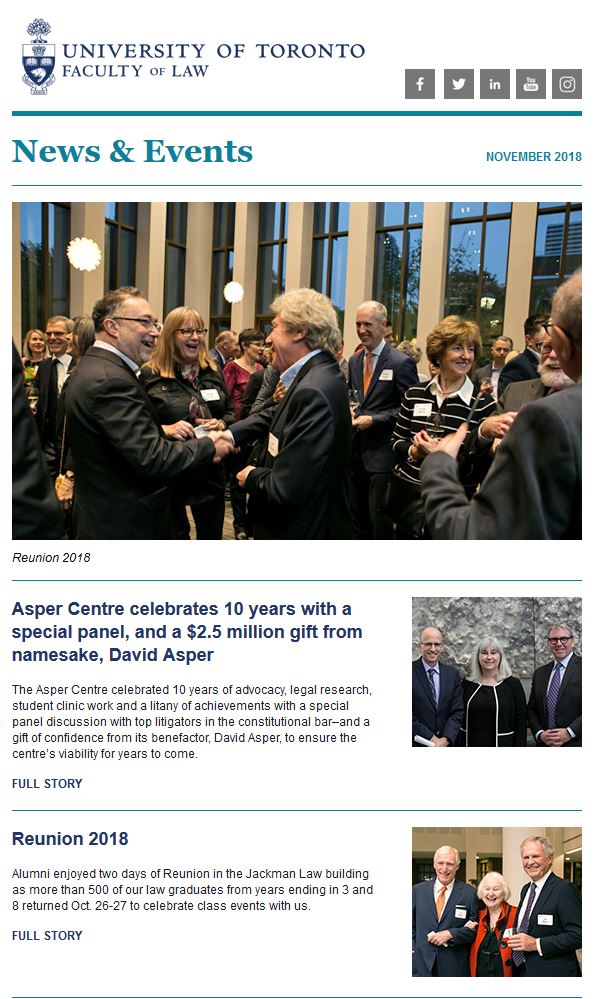 Snip of law alumni e.newsletter, November 2018