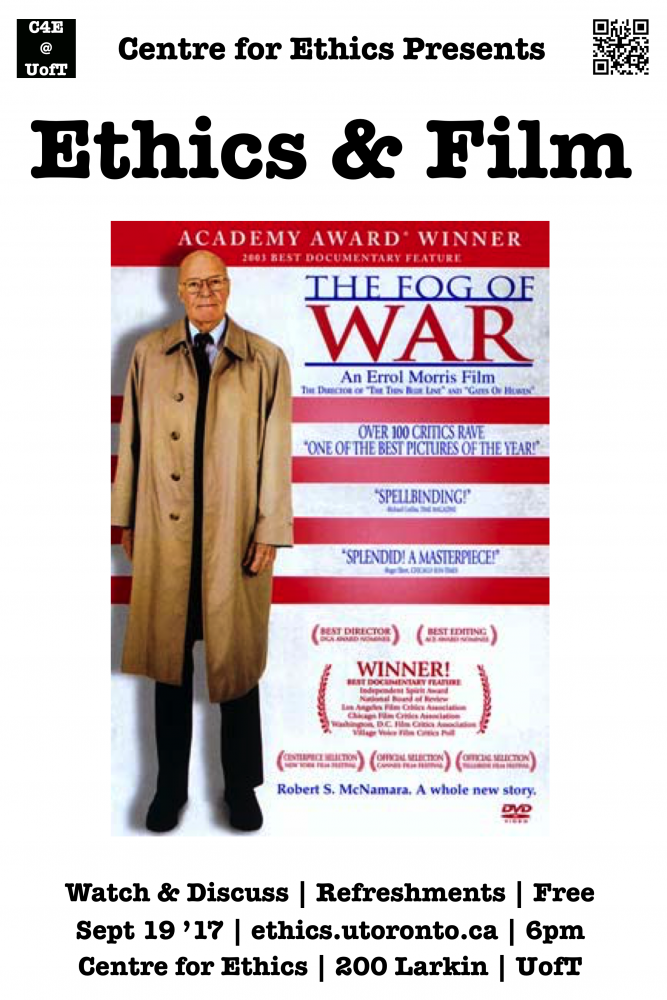 Poster for ethics and film event The Fog of War
