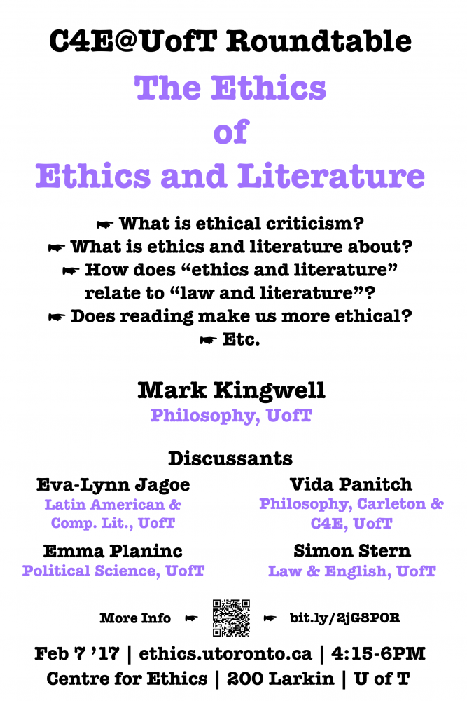Feb. 7: "The Ethics of Ethics and Literature"