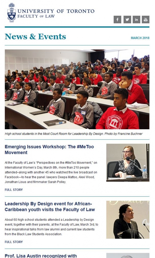 Snip of Law alumni e.newsletter, March 2018