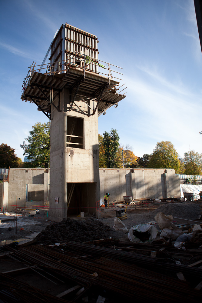 Vertical shot of the elevator shaft.