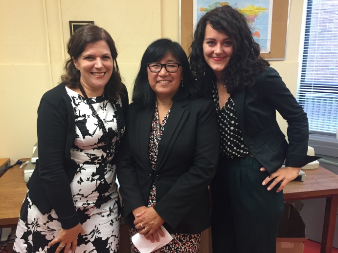 Lisa Cirillo, clinic executive director, with Vicki Moretti, Vice President, GTA Region, Legal Aid Ontario and Petra Molnar Diop, 3L student 