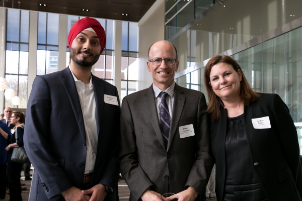 Law student Aman Gill with Dean Ed Iacobucci, centre, and LAA President and Alumna Andrea Burke