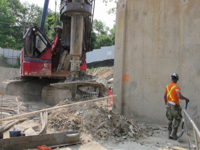 Close up of caisson driller bit