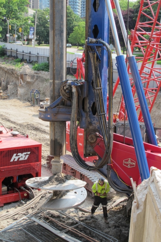 Looking down onto the caisson driller bit from second storey