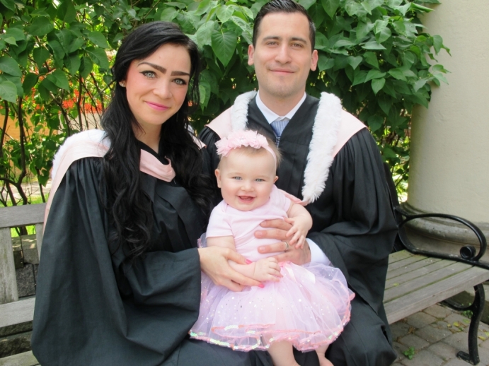 Law Students JamieLynn and Marin with their baby Scarlett, 10 months