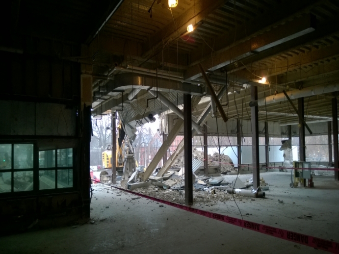 interior shot of law library with demolished walls