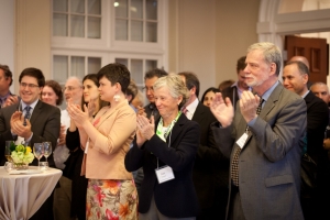 crowd applauding at Mayo's farewell event