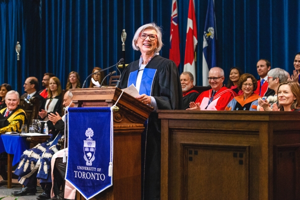 Right Honourable Beverley McLachlin at the speaker podium in Convocation Hall