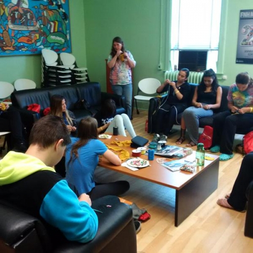 Aboriginal youth doing traditional crafts 