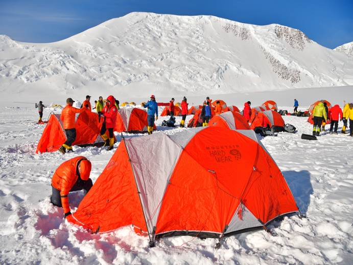Setting up tents in Antarctica