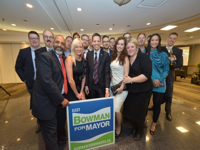 Brian Bowman in a group shot with his campaign team