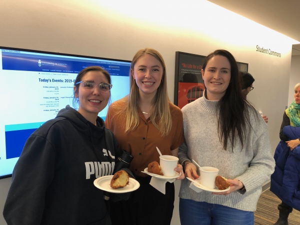 law students eating lunch at the Indigenous language art installation unveiling 
