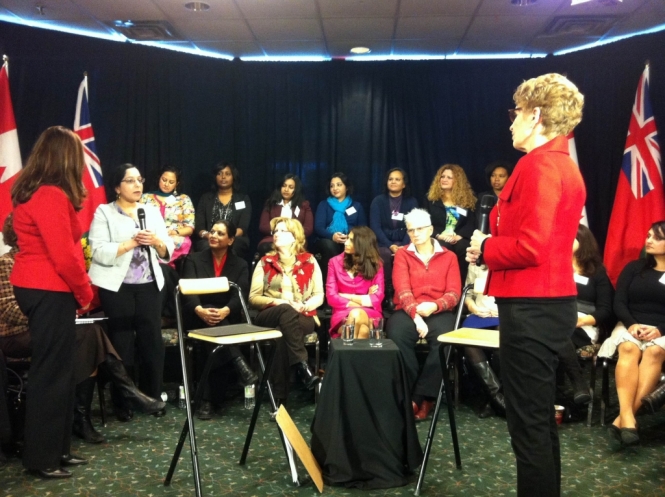 Nav K. Singh speaking to Ontario Premier Kathleen Wynne