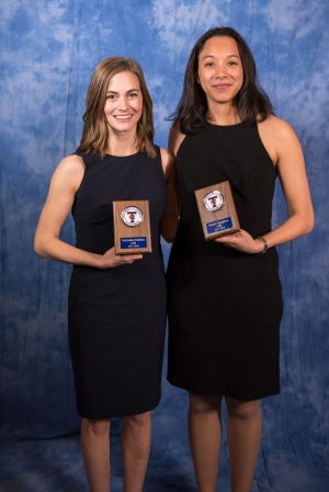 Michelle Holmes and Alexis Vaughan with their intramurals plaques